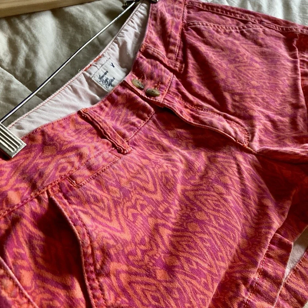 American Eagle Super Low Shortie Shorts Women's 8 Aztec Pink Orange Flap Pocket